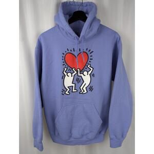 Keith Haring Dancing Heart Graphic Print Hoodie Purple Lilac Women Size Medium